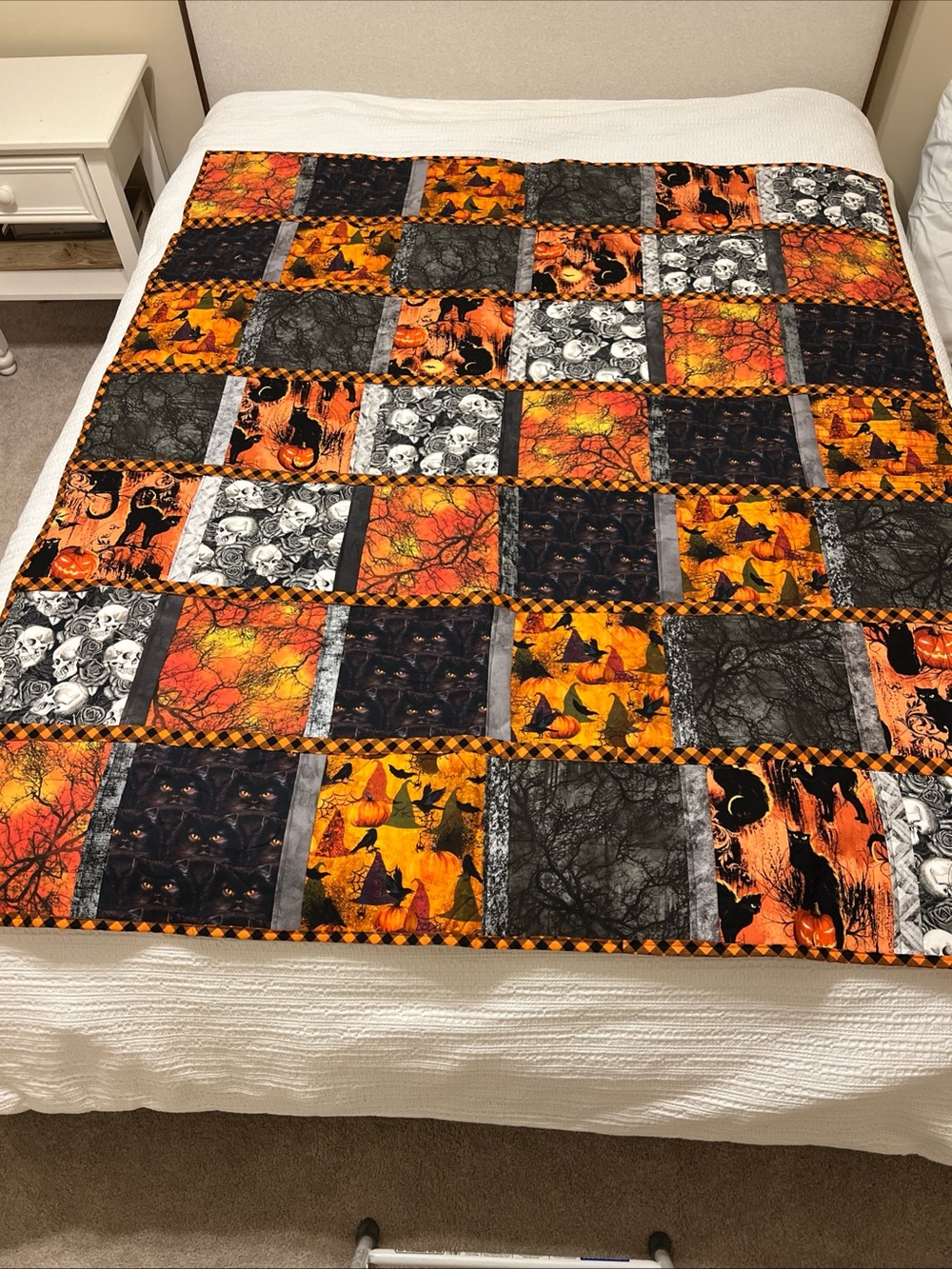 Halloween Patchwork Quilt - Orange, Black & Gray